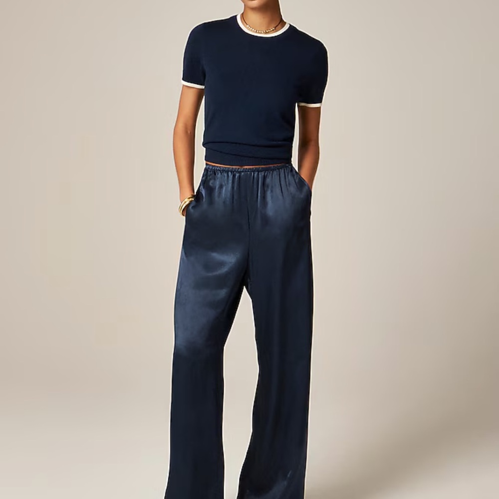 J. Crew Navy Wide Leg Satin Pants